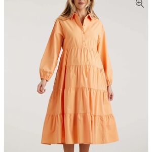 Peach Tiered Collared Maternity Midi Dress
